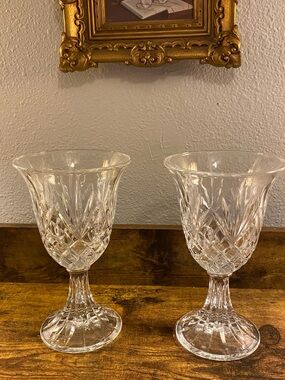 Crystal Cut Glass Tea Light/Votive Candle Holder- (Pair)